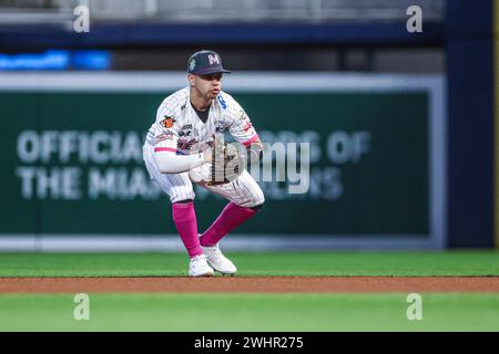 MIAMI, FLORIDA - FEBRUARY 1: Irving Lopez of Naranjeros of Mexico, during a game between Curazao and Mexico at loanDepot park as part of the Serie del Caribe 2024 on February 1, 2024 in Miami, Florida. (Photo by Luis Gutierrez/Norte Photo) Stock Photo