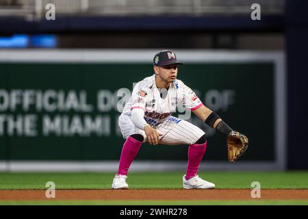 MIAMI, FLORIDA - FEBRUARY 1: Irving Lopez of Naranjeros of Mexico, during a game between Curazao and Mexico at loanDepot park as part of the Serie del Caribe 2024 on February 1, 2024 in Miami, Florida. (Photo by Luis Gutierrez/Norte Photo) Stock Photo