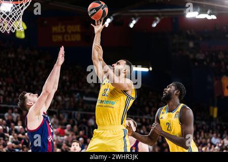 Johannes Thiemann of Alba Berlin during the Turkish Airlines EuroLeague basketball match between FC Barcelona and Alba Berlin on February 9, 2024 at Palau Blaugrana in Barcelona, Spain Stock Photo