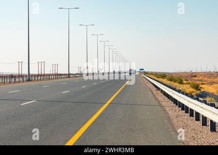 Motorway 23 from Muscat to Sur in North Oman. Low wide angle view Stock Photo