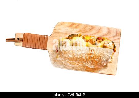 Submarine sandwich with meatballs. Isolated on white background. Top view Stock Photo
