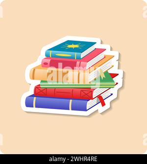 Books sticker illustration. Book, stack, bookmark, variety. Editable vector graphic design. Stock Vector