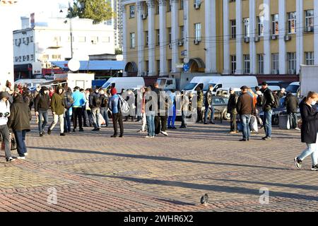 Kyiv. Kyiv region. Ukraine. 10. 20. 2020. People move through the city square in different directions. Stock Photo