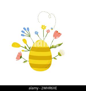 Easter egg with flowers, concept for print, postcard design. Vector illustration on white background vector. Stock Vector