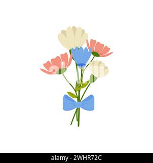 bouquet of flowers, spring summer, concept in cartoon style for card, print, sticker, postcard vector. Stock Vector