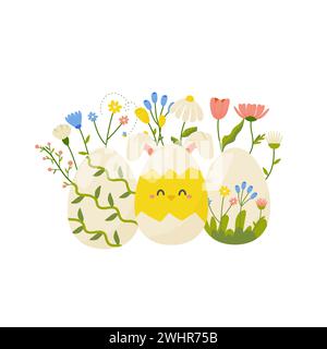 Easter egg with flowers, concept for print, postcard design. Vector illustration on white background vector. Stock Vector