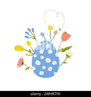 Easter egg with flowers, concept for print, postcard design. Vector illustration on white background vector. Stock Vector