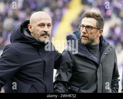 Firenze, Italia. 11th Feb, 2024. Foto Marco Bucco/LaPresse 11 Febbraio 2024 - Firenze, Italia Sport, Calcio Fiorentina vs Frosinone - Campionato italiano di calcio Serie A TIM 2023/2024 - Stadio Artemio Franchi. Nella foto: gli allenatori Vincenzo Italiano e Eusebio di Francesco Photo Marco Bucco/LaPresse February 11, 2023 - Florence, Italy Sport, Soccer Fiorentina vs Frosinone - Italian Serie A Football Championship 2023/2024 - Artemio Franchi Stadium. In the photo: coaches Vincenzo Italiano and Eusebio Di Francesco Credit: LaPresse/Alamy Live News Stock Photo