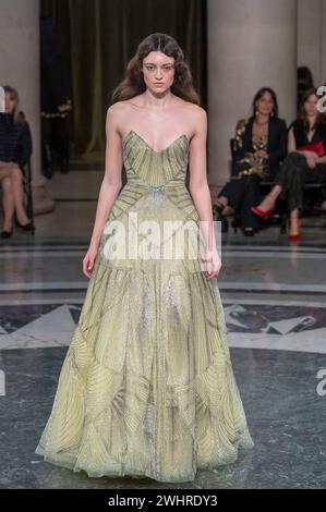 New York, United States. 10th Feb, 2024. A model walks the runway at the Cucculelli Shaheen fashion show during the New York Fashion Week - February 2024: The Shows at NY Supreme Court in New York City. Credit: SOPA Images Limited/Alamy Live News Stock Photo