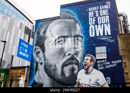 The Harry Kane tribute mural by MurWalls in Whitehall Street opposite the Tottenham Hotspur Stadium in the High Road , Tottenham Haringey  , London UK Stock Photo