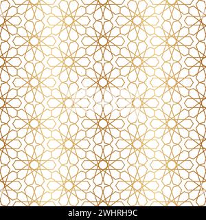 Morocco gold seamless pattern. Repeating golden marocco grid. Arabic background. Repeated simple moroccan mosaic motive. Islamic texture. Design print Stock Vector