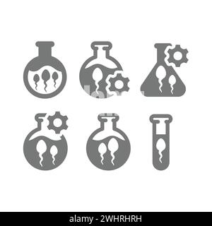 Sperm in test tube vector icon set. In vitro and laboratory glassware icons. Stock Vector