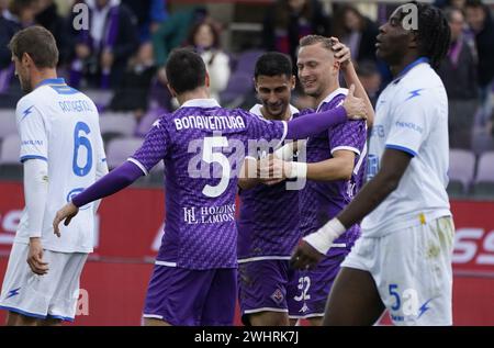 Foto Marco Bucco/LaPresse  11 Febbraio 2024 - Firenze , Italia  Sport, Calcio  Fiorentina vs Frosinone - Campionato italiano di calcio Serie A TIM 2023/2024 - Stadio Artemio Franchi. Nella foto: Antonin Barak esulta dopo aver segnato il gol del 5-1  Photo Marco Bucco/LaPresse  February 11, 2023 - Florence, Italy  Sport, Soccer  Fiorentina vs Frosinone - Italian Serie A Football Championship 2023/2024 - Artemio Franchi Stadium. In the photo: Antonin Barak celebrates after scoring the goal of 5-1 Stock Photo