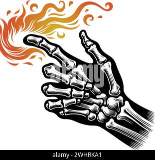 Ignite your brand's identity with our Skeleton Hand with Fire Lighter Logo Template in Vector format. This emblem symbolizes intensity and power, feat Stock Vector
