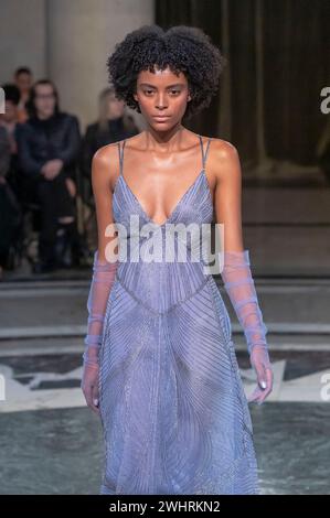 New York, United States. 10th Feb, 2024. A model walks the runway at the Cucculelli Shaheen fashion show during the New York Fashion Week - February 2024: The Shows at NY Supreme Court in New York City. (Photo by Ron Adar/SOPA Images/Sipa USA) Credit: Sipa USA/Alamy Live News Stock Photo