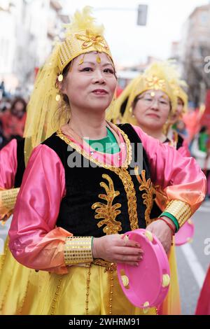 Several people during the Chinese New Year of the Year of the Dragon parade in the Usera district, on 11 February, 2024 in Madrid, Spain. Yesterday, F Stock Photo