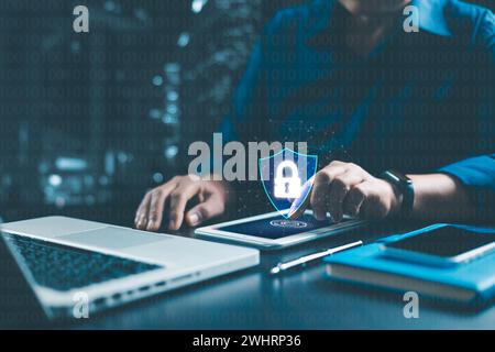 Cybersecurity and privacy concepts to protect data. user privacy security and encryption, secure internet access future technology and cybernetics, sc Stock Photo