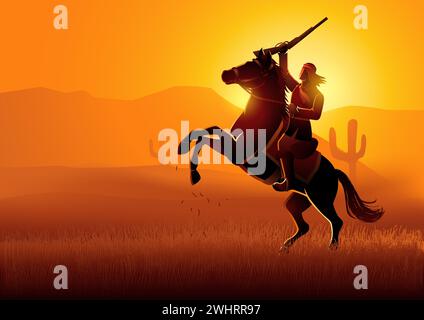 Vector illustration of Geronimo on horseback, was a famous leader and medicine man from the Ndendahe Apache people's Bedonkohe band. Stock Vector