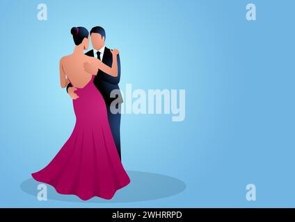 Vector illustration of a dancing couple on blue background Stock Vector