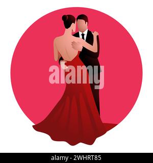 Vector illustration of a dancing couple on pink background Stock Vector