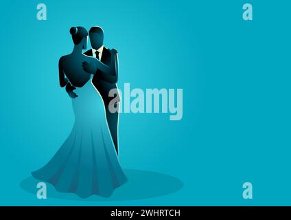 Vector illustration of a dancing couple in blue tone colors Stock Vector