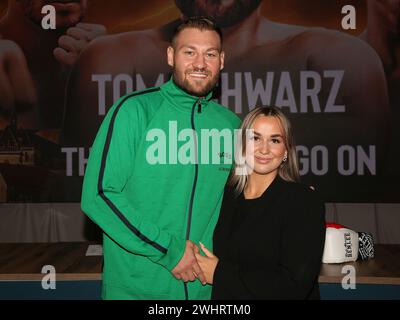 Boxer Tom Schwarz from the Magdeburg boxing stable Fides Sports with his wife Frederike at the press conference for THE SHOW MUS Stock Photo
