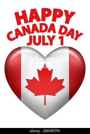 Heart shaped Canadian flag, icon or design element for Canada Day, vector illustration Stock Vector