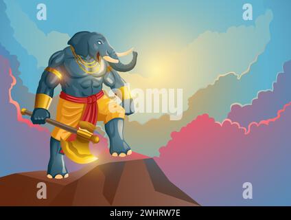 Fantasy art illustration of Lord Ganesh, Indian God of Hindu, vector illustration Stock Vector