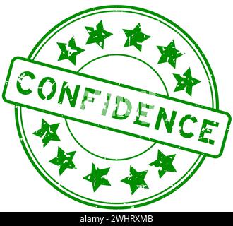 Grunge green confidence word with star icon round rubber seal stamp on white background Stock Vector