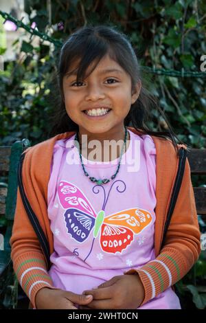 Antigua, Guatemala.  Seven-year-old Guatemalan Girl of the Kaqchikel (Kachiquel) Ethnic Group, a Maya Group. Stock Photo