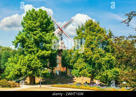 Travel Destination, HerdentorsmÃ¼hle monument in Bremen. MÃ¼hle am Wall. Old windmill in a public park Stock Photo