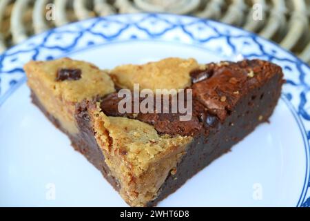 Close Up of a Slice of Delectable Chocolate Brookie on a Plate Stock Photo