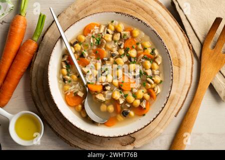 Chickpea soup with rice and vegetables. Stock Photo