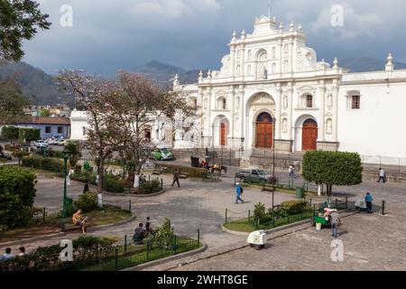 Antigua, Guatemala.  Cathedral of San Jose, Plaza de Armas. Stock Photo