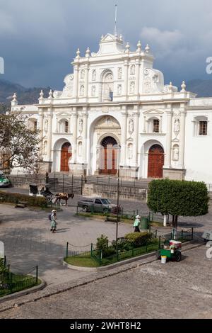 Antigua, Guatemala.  Cathedral of San Jose, Plaza de Armas. Stock Photo