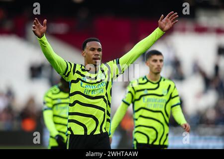 LONDON, UK - 11th Jan 2024:  Gabriel Magalhaes of Arsenal celebrates after the Premier League match between West Ham United and Arsenal FC at London Stadium  (Credit: Craig Mercer/ Alamy Live News) Stock Photo
