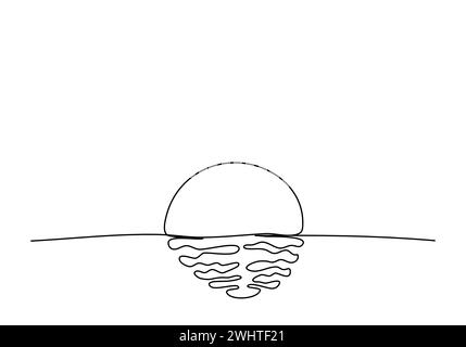 Sunset, one line drawing vector illustration. Stock Vector