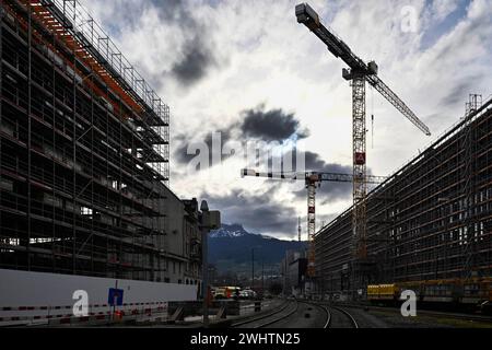 Scaffolding and construction cranes Stock Photo