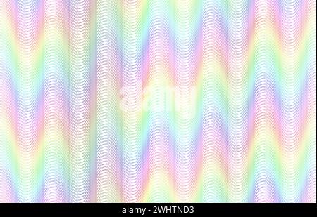 Seamless rainbow guilloche lines pattern. Multicolored wavy line texture wallpaper, magic flow vector background Stock Vector