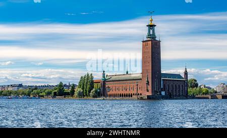 STOCKHOLM, SWEDEN - JULY 31, 2022: A view of the town hall building from gamla stan. Stock Photo