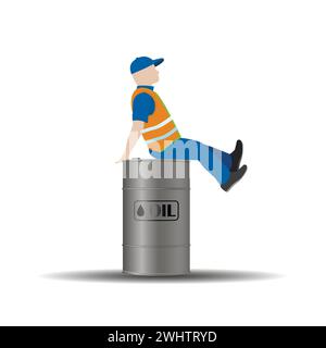 A man sits on an oil barrel. Feeling of wealth. Vector. Stock Vector