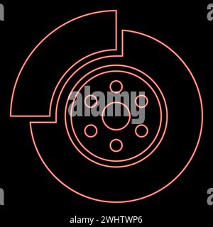 Neon car brake disk part gear system red color vector illustration image flat style light Stock Vector