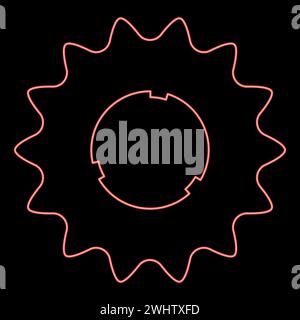 Neon cogset sprocket bicycle star gear service sprocket cogs wheel with teeth engages with chain red color vector illustration image flat style light Stock Vector
