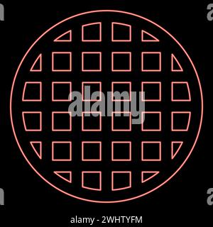 Neon grating grate lattice trellis net mesh BBQ grill grilling surface round shape red color vector illustration image flat style light Stock Vector