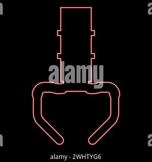 Neon prize toy manipulator iron hook crane claw picker red color vector illustration image flat style light Stock Vector