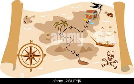 Pirate adventure. Pirate treasure map. Pirates party kids adventure. Vector illustration Stock Vector