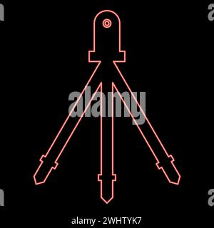 Neon laser level tool measure building on tripod engineering equipment device for builder construction tool red color vector illustration image flat Stock Vector