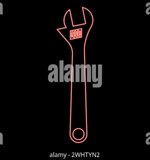 Neon monkey wrench adjustable spanner divorce key red color vector illustration image flat style light Stock Vector