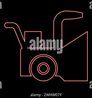 Neon snowblower snow clear machine snowplow truck plough clearing vehicle equipped seasons transport winter highway service equipment clean red color Stock Vector
