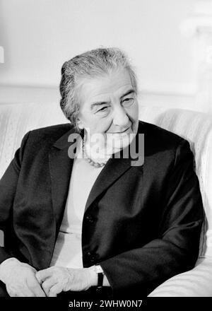 Golda Meir. Portrait of the former Israeli prime minister, Golda Meir (née Mabovitch; 1898- 1978) in 1973. Golda Meir was Israel's first and only female prime minister. Stock Photo